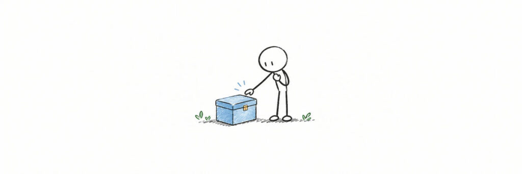 閉じた小箱をそっとノックする、蠍座男性への静かな連絡のイラスト