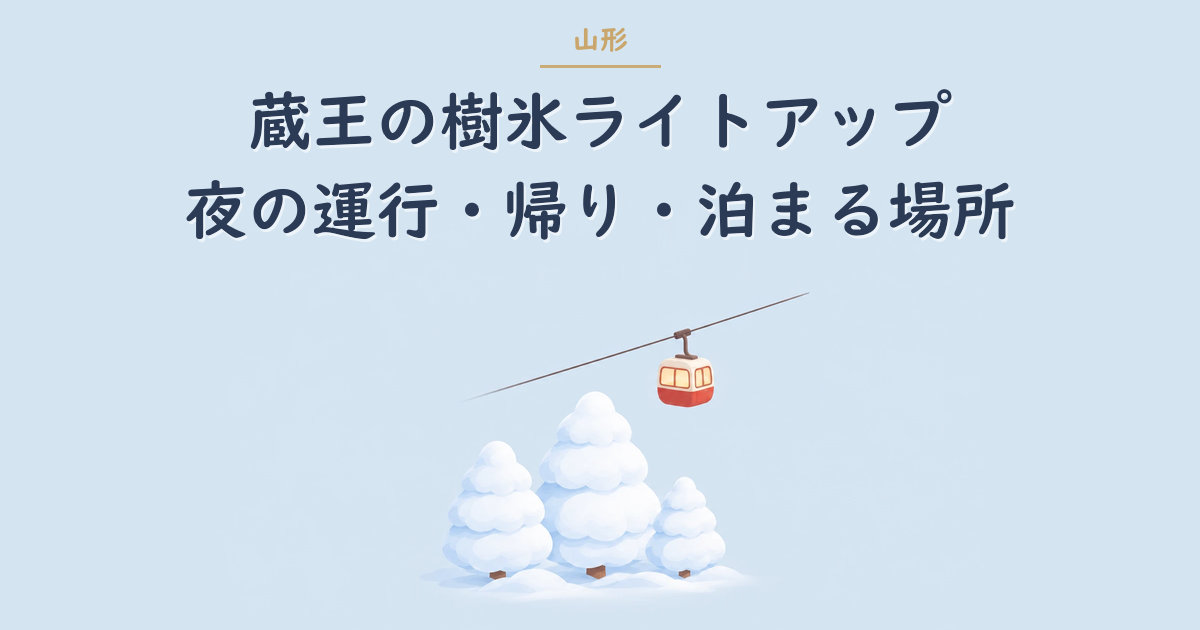 雪をまとった木々と小さなゴンドラのイラスト